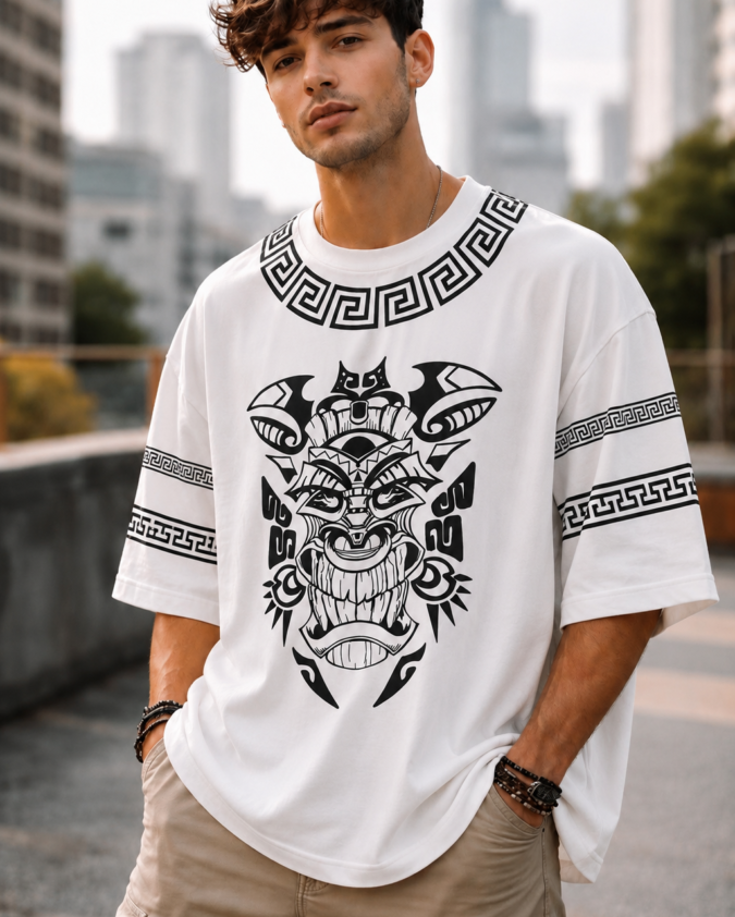 Tribal Warrior Oversized Graphic T-Shirt