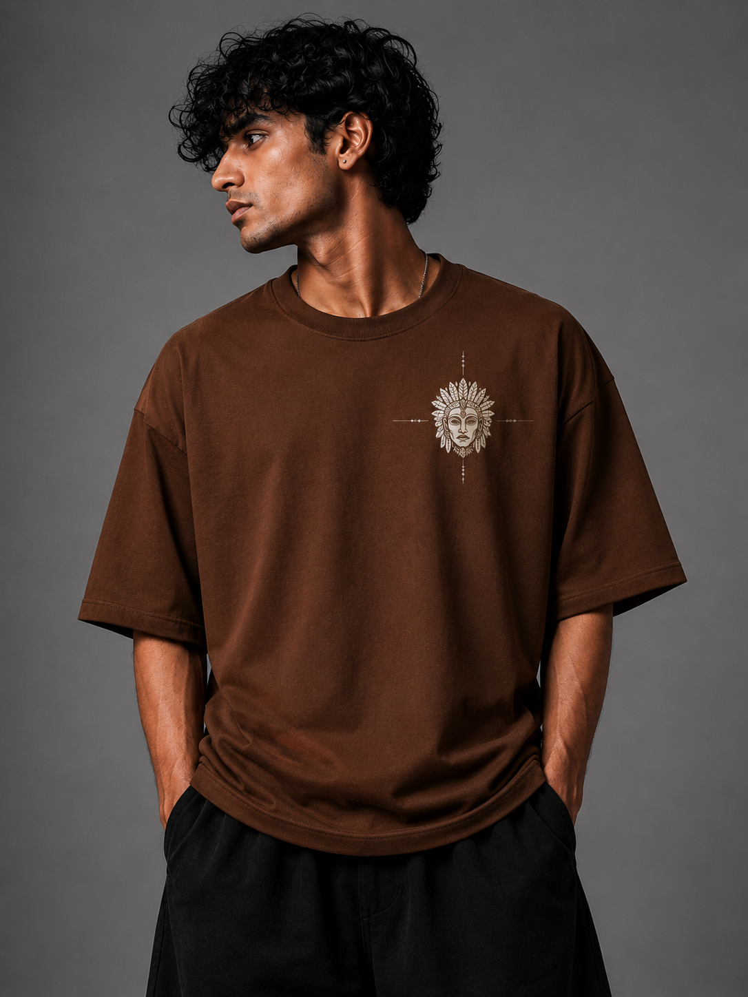 Aztec Warrior Mask Oversized Graphic T-Shirt – Tribal Streetwear Edition - Image 2