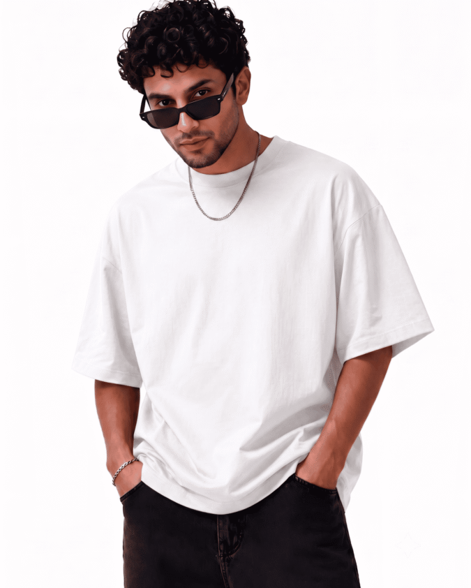 Plain White Oversized T-Shirt made from 240 GSM premium cotton with relaxed fit.